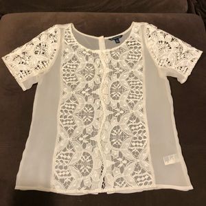 American Eagle Embroidered Lace Mesh Blouse